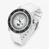 Cinturino in gomma premium bianco con cuciture bianche su Blancpain x Swatch Fifty Fathoms Antarctic Ocean