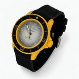 Black premium rubber strap with black stitching on Blancpain x Swatch Fifty Fathoms Pacific Ocean