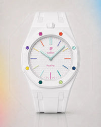 Two-tone strap and case for the AP x Swatch Royal Pop Huit Blanc, front view | WatchCollab