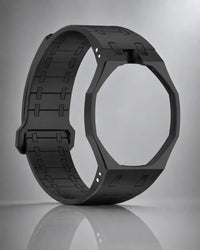 Black link strap and case for the AP x Swatch Royal Pop Ocho Negro, shown on its own | WatchCollab