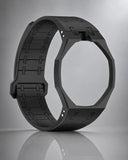 Black silicone link strap and case for the Royal Pop, shown on its own