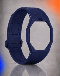 Deep blue link strap for the Royal Pop, crown at 12 cut-out, shown on its own