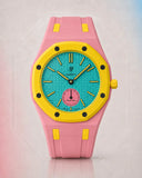 Two-tone rubber strap for Audemars Piguet x Swatch Royal Pop Otg Roz, front view