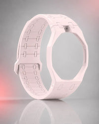 Sand pink silicone link strap and case for the Royal Pop, shown on its own