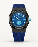 Dark blue textile-effect strap for AP x Swatch Royal Pop Làn Ba, black case (crown at 3 o'clock)