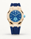Dark blue textile-effect strap for AP x Swatch Royal Pop Làn Ba, rose gold case (crown at 3 o'clock)