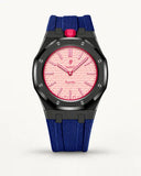 Dark blue textile-effect strap for AP x Swatch Royal Pop Otto Rosso, black case (crown at 12 o'clock)