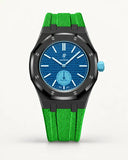 Green textile-effect strap for AP x Swatch Royal Pop Làn Ba, black case (crown at 3 o'clock)