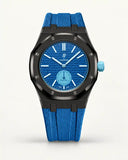Grey blue textile-effect strap for AP x Swatch Royal Pop Làn Ba, black case (crown at 3 o'clock)