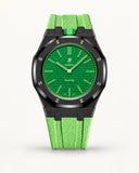 Mint green textile-effect strap for AP x Swatch Royal Pop Green Eight, black case (crown at 12 o'clock)