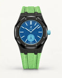 Mint green textile-effect strap for AP x Swatch Royal Pop Làn Ba, black case (crown at 3 o'clock)