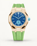 Mint green textile-effect strap for AP x Swatch Royal Pop Làn Ba, rose gold case (crown at 3 o'clock)