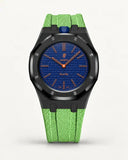 Cinturino effetto tessuto verde menta per AP x Swatch Royal Pop Orenji Hachi, cassa nera (corona a ore 12)