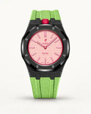 Mint green textile-effect strap for AP x Swatch Royal Pop Otto Rosso, black case (crown at 12 o'clock)
