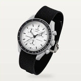 Correa de lona premium negra en MoonSwatch Mission 1965