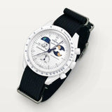 Black NATO strap on MoonSwatch Earthphase Moonshine Gold Cold Moon