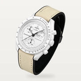 Bracelet cuir lisse blanc sur MoonSwatch Full Moon Snoopy