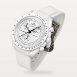 Bracelet caoutchouc premium à clips blanc sur MoonSwatch Full Moon Snoopy