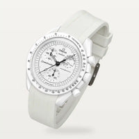 Bracelet caoutchouc premium uni blanc sur MoonSwatch Full Moon Snoopy