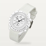 Bracelet caoutchouc premium uni blanc sur MoonSwatch Full Moon Snoopy