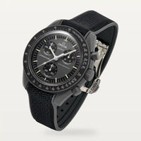 Bracelet caoutchouc premium à clips noir et gris sur MoonSwatch Mission to Mercury