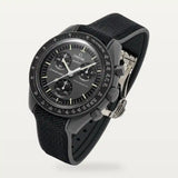 Bracelet caoutchouc premium à clips noir et gris sur MoonSwatch Mission to Mercury
