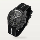 Bracelet caoutchouc premium 1 bande noir à bande blanche sur MoonSwatch Mission to Mercury