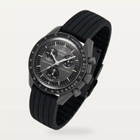 Bracelet caoutchouc nervuré noir sur MoonSwatch Mission to Mercury