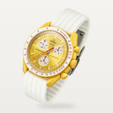 Bracelet caoutchouc nervuré blanc sur MoonSwatch Mission to the Sun
