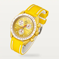 Bracelet caoutchouc 2 bandes jaune et blanc sur MoonSwatch Mission to the Sun