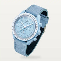 Blue light leather strap on MoonSwatch Mission to Uranus