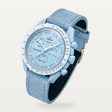Blue light leather strap on MoonSwatch Mission to Uranus