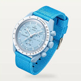 Cyan NATO strap on MoonSwatch Mission to Uranus
