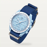 Navy blue NATO strap on MoonSwatch Mission to Uranus