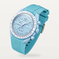 Cyan designer rubber strap on MoonSwatch Mission to Uranus