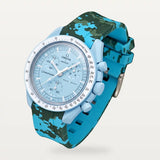 Blue military camouflage rubber strap on MoonSwatch Mission to Uranus