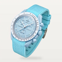 Cyan premium rubber strap on MoonSwatch Mission to Uranus