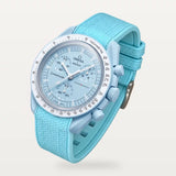 Cyan premium rubber strap on MoonSwatch Mission to Uranus