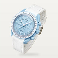 White premium rubber strap on MoonSwatch Mission to Uranus