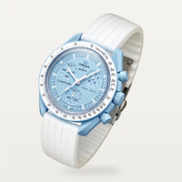 White ribbed rubber strap on MoonSwatch Mission to Uranus