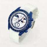 White premium rubber strap on MoonSwatch Earthphase Moonshine Gold