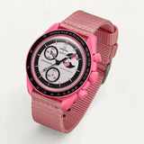 Pink NATO strap on MoonSwatch Pink Moonphase