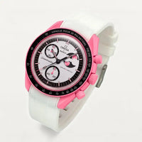 White premium rubber strap on MoonSwatch Pink Moonphase