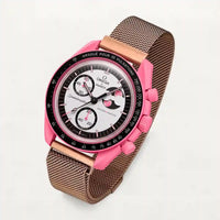 Pink designer steel strap on MoonSwatch Pink Moonphase