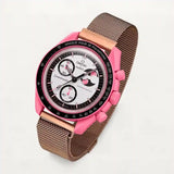 Pink designer steel strap on MoonSwatch Pink Moonphase