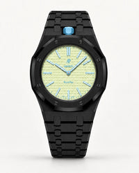 Black steel strap with black screws on the AP x Swatch Royal Pop Blaue Acht