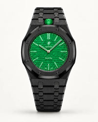 Black steel strap with black screws on the AP x Swatch Royal Pop Green Eight