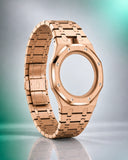WatchCollab gold steel bracelet and octagonal case for the Royal Pop Green Eight, shown without the watch