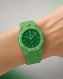 Green link strap for the Royal Pop Green Eight worn on the wrist