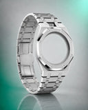 WatchCollab silver steel bracelet and octagonal case for the Royal Pop Green Eight, shown without the watch